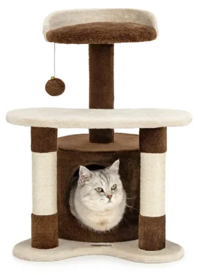 Productafbeelding van Lionto krab- en klimboom, 65 cm, stabiele kattenboom met sisalstelen, pluchehol en speelbal, ideaal voor kleine katten, bruin/beige
