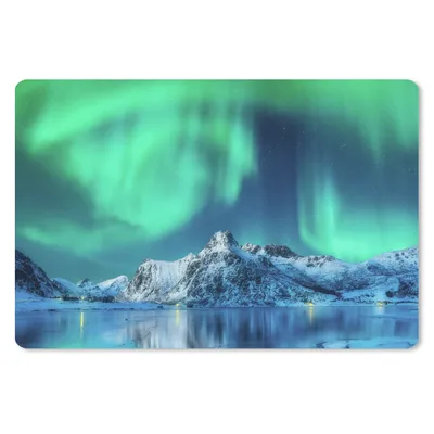 Produktbild von MuchoWow® Mauspad Mousepad Nordlichter - Berg - Schnee 27x18 cm - Mousepads - Maus Mat - Pad - Mausunterlage - Büroartikel - Desk Matten