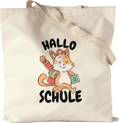 Produktbild von Hallo Schule Jutebeutel Stoffbeutel Canvas Geschenkidee zur Schulstart oder Einschulung für Erstklässler Schulanfänger
