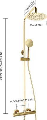 Obrázek produktu pro Termostatický sprchový systém Anti-Calc Shower Rain Shower Bar Set s ruční sprchovou sadou Sprchová hlavice Výškově nastavitelná 70-110 cm Zlatá