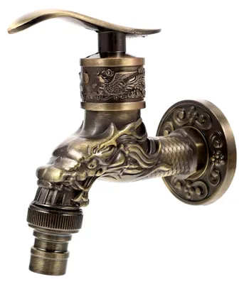 Produktbild von Antiker Wand-Wasserhahn aus Messing, mit Drachenverzierung, für Kaltwasser, Wandmontage für Küche, Balkon und Garten