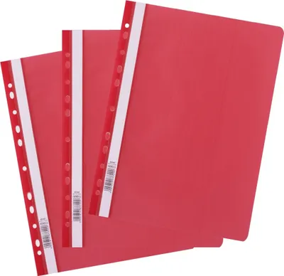 Produktbild von D.RECT 25 Stück | Schnellhefter A4 mit Lochung aus Kunststoff mit transparentem Vorderdeckel | Plastik-Schnellhefter aus PP-Folie | gelocht - Eurolochung Rot
