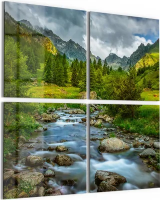 Produktbild von DEQORI Glasbild Echtglas 4x50x50 cm 'Idyllischer Bergfluss' Wandbilder XXL groß