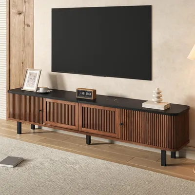 Produktbild von TV-Schrank mit Zwei Schiebetüren und Gittertüren TV-Tisch TV-Ständer 190 x 35 x 45 cm Walnut