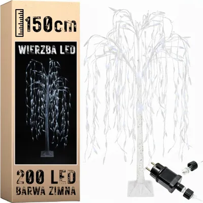 Zdjęcie produktu dla Wierzba 200 led drzewko świecące dekoracja Boże Narodzenie 150cm niebieski zimna biała