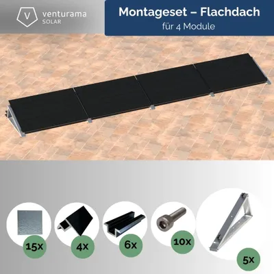 Produktbild von FlatFlex Flachdach-Aufständerung Set für 4 PV-Module nebeneinander