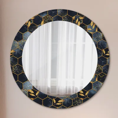 Produktbild von Spiegel Rund mit Aufdruck - Wandspiegel Design Wandmontage – Badspiegel - Marmor Sechseck - Runder: Ø60 cm