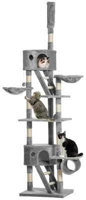 Productafbeelding van Pawhut kattenboom, krabboom, klimboom, verstelbaar tot het plafond, lichtgrijs