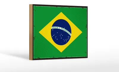 Produktbild von Holzschild Flagge Brasilien 18x12cm Retro Flag of Brazil