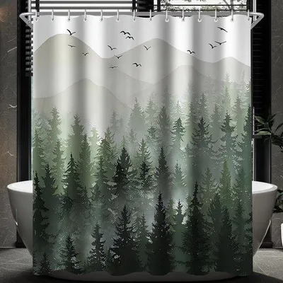 Produktbild von Ibenzoa® Duschvorhang 180 x 200 cm, Polyester mit Waldmuster – beschwerter Saum, wasserabweisend & schimmelhemmend
