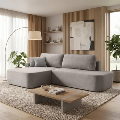 Produktbild von BEAUTYSOFA | Schlafsofa L-Form GAVI Hellgrau - Ecksofa mit Schlaffunktion und Bettkasten – Modernes Sofa mit Ottomane Links
