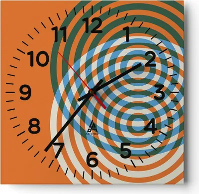 Produktbild von Wanduhr - Quadrat - Glasuhr - Abstraktion Modern Kreise - 30x30cm - Schleichendes Uhrwerk - Lautlos - zum Aufhängen bereit - Dekoration Modern - Wanddekoration aus Glas - C4AC30x30-4448
