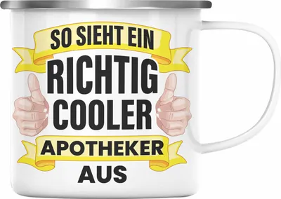 Produktbild von Trendation - Apotheker Emaille Tasse Geschenk Spruch Emaille Emaille Tasse Becher Pharmazie Lustig (Silber)