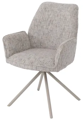 Imagen del producto de Silla para comedor HWC-G67, silla de cocina, giratoria, con ajuste automático, tapizada en chenilla (410g/m²), estructura en color crema, tapicería en beige claro-gris