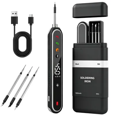 Imagen del producto de Soldador con batería de 1600 mAh, con 3 puntas de soldadura y pantalla LCD