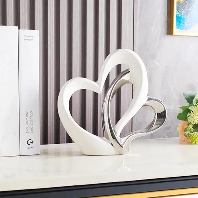 Immagine prodotto di Omgoods - Ornamento "Doppio Cuore" - Scultura in Vetroceramica per l'arredamento della casa