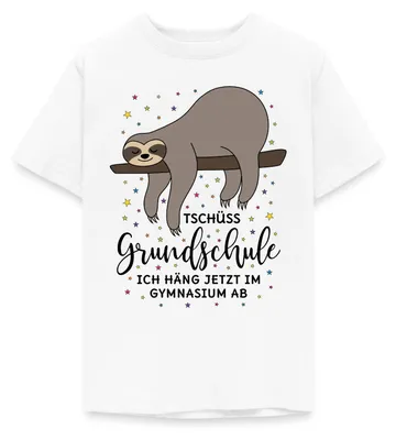 Produktbild von Spreadshirt Tschüss Grundschule Faultier Grundschulabschluss Teenager T-Shirt, 134/146 (9-11 Jahre), Weiß