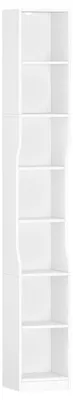 Image de Bibliothèque - Étagère verticale étroite à 7 étages - Étagère de rangement en forme de cube - Panneau de particules - Pour le salon, le bureau ou la chambre à coucher - Blanc
