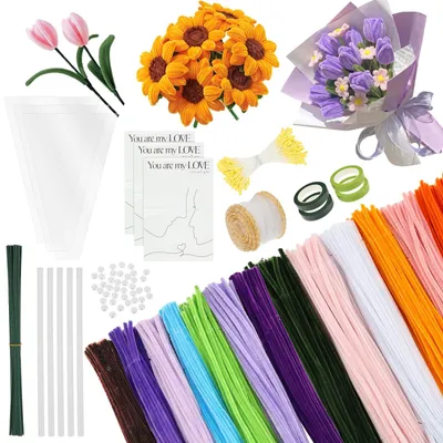 Blumen-Bastelset mit 800 Pfeifenreinigern, Stielen, Perlen, Anleitung
