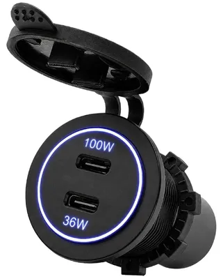 Produktbild von ProRide USB-C Einbau-Autolader 12-24V 2 Anschlüsse 100W+36W Blau