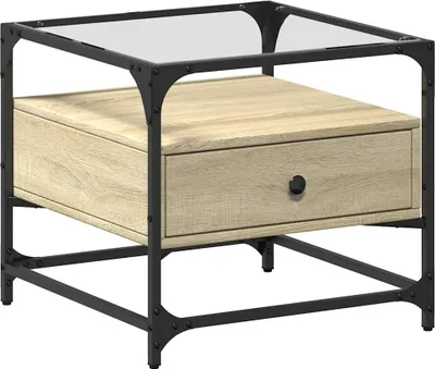 Produktbild von vidaXL Couchtisch mit Glasplatte Sonoma-Eiche 50x50x45 cm Stahl
