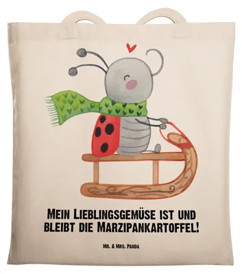 Produktbild von Mr. & Mrs. Panda Tote Bag Smörle Rodeln - Transparent - Geschenk, Tasche, Weihnachten, Laptoptasche, Shopping, Jutebeutel, Marzipan, Einkaufstasche, Winter