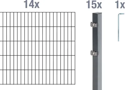 Produktbild von Alberts Doppelstabmatten Zaun, Höhe 120 cm, Länge 28 m, Zaun-Komplettset zum Einbetonieren, anthrazit, Pfosten 60x40 mm