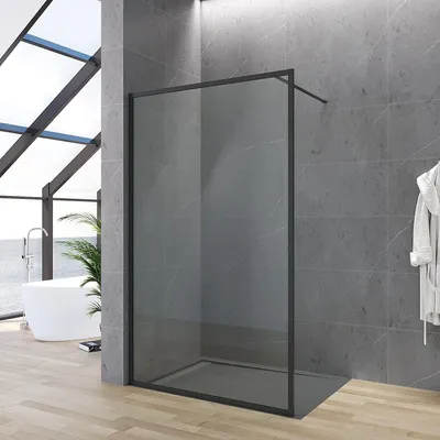 Produktbild von Walk in Dusche Duschwand Duschabtrennung Glas Schwarz 120x203 cm Klarglas Vollrahmen 8 mm Einscheibensicherheitsglas mit Nano Beschichtung