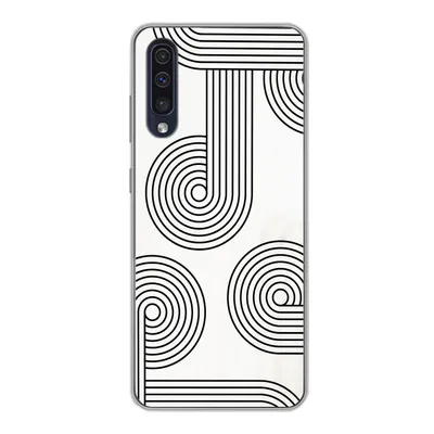 Produktbild von MuchoWow® Handyhülle Schutzhülle Hülle für Samsung Galaxy A30s Abstrakt - Schwarz - Weiß - Kreis Silikon Softcase Handy Hülle - Karteninhaber
