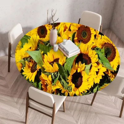 Produktbild von Elastische Tischdecke Rund Abwaschbar 80cm Sonnenblume 4 für Tische 70-75 cm
