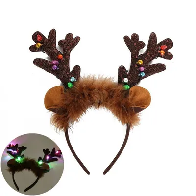 Produktbild von Set mit 4 Weihnachts-LED-Hirschgeweih-Stirnbändern für Frauen und Kinder