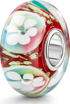 Produktbild von MATERIA by Matthias Wagner Glas Bead Perle Blume weiß rot grün für European Beads Armband 1124
