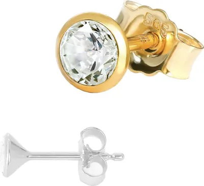 Produktbild von Einzel Kleine Ohrstecker 4,0mm Gelbgold 585 14 Karat Gold Ohrring Zirkona Weiß