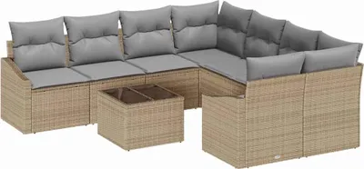 Produktbild von vidaXL Sofa Set 9 stk. Beige und Hellgrau [Synthetisch]: Poly Rattan