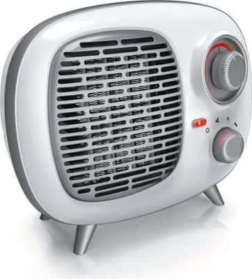 Image de Brandson Radiateur soufflant céramique 1500W au design rétro, protection contre la surchauffe, fusible thermique, protection contre le renversement, 2 niveaux de puissance, blanc/argenté