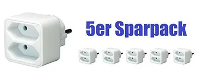 Zdjęcie produktu dla Adapter wtyczki sieciowej Brennenstuhl z gniazdem Euro biały 5-pak