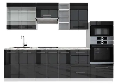 Produktbild von Küchenzeile Vicco Fame-Line Anthrazit Hochglanz/Weiß 280 cm , AP Marmor, Model 42368