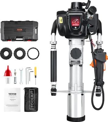 Obrázek produktu pro VEVOR 37,77 ccm T-pohonu s benzínovým pohonem, čtyřtaktní ohradníkový poháněč s benzínovým motorem, se 3 hlavicemi (45/55/88 mm), přenosný 1000 W poháněč sloupků pro farmy, ohrady rančů, úpravy silnic