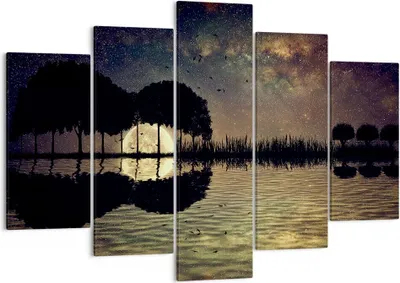 Produktbild von Bild auf Leinwand - Leinwandbild - See Nacht Wasser - 150x100cm - Wand Bild - Wanddeko - Leinwanddruck - Bilder - Kunstdruck - Wanddekoration - Leinwand bilder - Wandkunst - EA150x100-3753