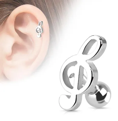 Produktbild von Helix & Tragus Ohr Piercing „Notenschlüssel“ Silber