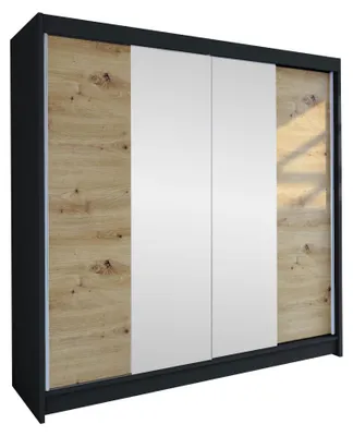 Produktbild von MIRJAN24 Schiebetürenschrank Talin II, Stilvoll Schlafzimmer Kleiderschrank (Farbe: Schwarz / Artisan Eiche + Spiegel)