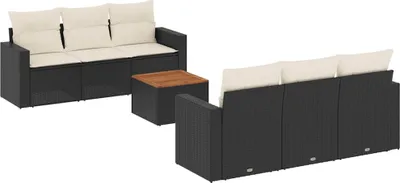 Produktbild von vidaXL 7-tlg. Garten-Sofagarnitur mit Kissen Schwarz Poly Rattan
