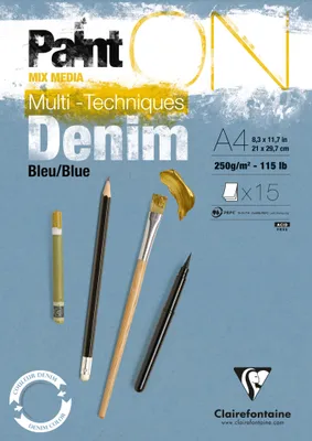 Produktbild von Clairefontaine 4x Denim, Block A4, kopfseitig geleimt 15 Blatt denimblau 975701C
