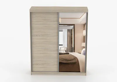 Produktbild von Kleiderschrank SELLA 183 cm Sonoma Eiche mit Spiegel, Schwebetürenschrank 2-türig, Schlafzimmerschrank Garderobe
