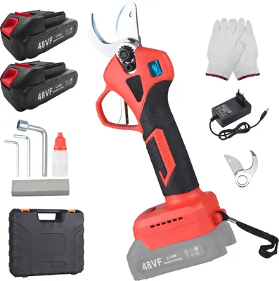 Produktbild von Elektrische Gartenschere, 30 mm/1,2 Zoll Schnittdurchmesser, 2 Stueck, 48 V, 2000 mAh, Lithium-Ionen-Akku, kabellos, tragbar, elektrische Gartenschere mit Ersatzklingensatz, Beschneiden von aesten