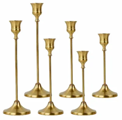 Image de Ensemble de bougeoirs - Supports à bougies - 6 pièces - Couleur or - Décoration de table - Pour mariage et événements - Bougies non incluses