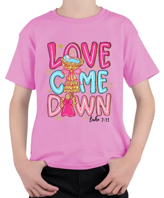 Produktbild von Love Come Down Jesus Krippe Engel Weihnachten Glitzer Pastell Kinder T-Shirt, Pink, 152