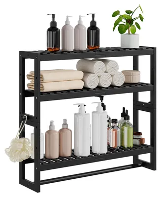 Image de Étagère de salle de bain suspendue - Bambou - 3 niveaux - 60 x 15 x 54 cm - Réglable - Au-dessus des toilettes