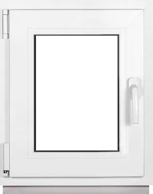 A white PVC window with a white handle, shown from the front against a white background.