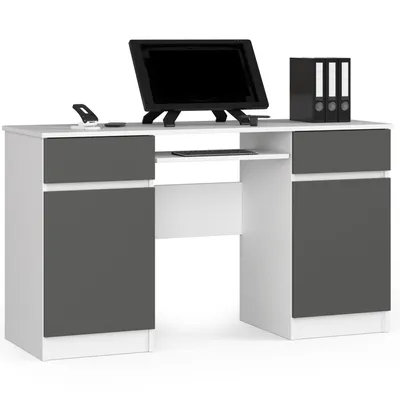 Produktbild von Schreibtisch – Bürotisch – Büroschreibtisch – 135 cm – Weiß / Graphit – Funktionaler Arbeitsplatz mit durchdachtem Stauraum